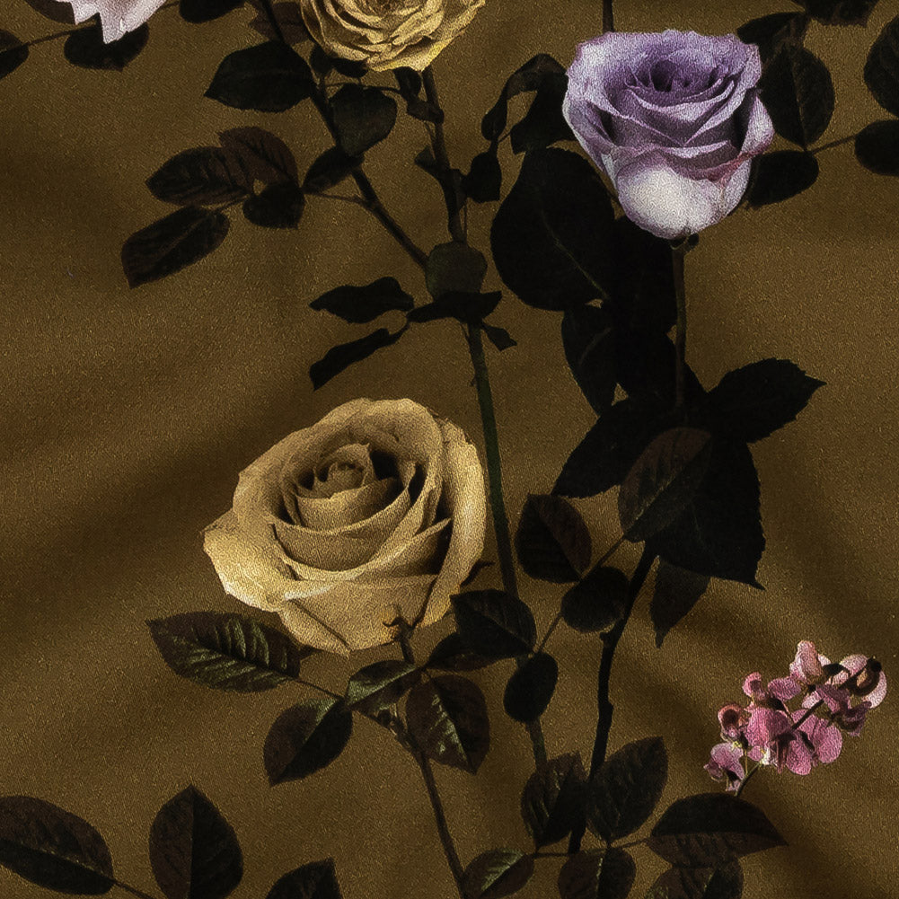 Stretch Cotton Sateen - Olive Floral - Rosa da Selva Print - Mood Exclusive Rio Collection - Detail