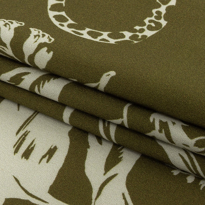 Stretch Cotton Sateen - Olive Animals and Leaves - Understory Samba Print - Mood Exclusive Rio Collection