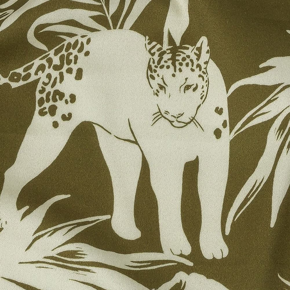 Stretch Cotton Sateen - Olive Animals and Leaves - Understory Samba Print - Mood Exclusive Rio Collection - Detail