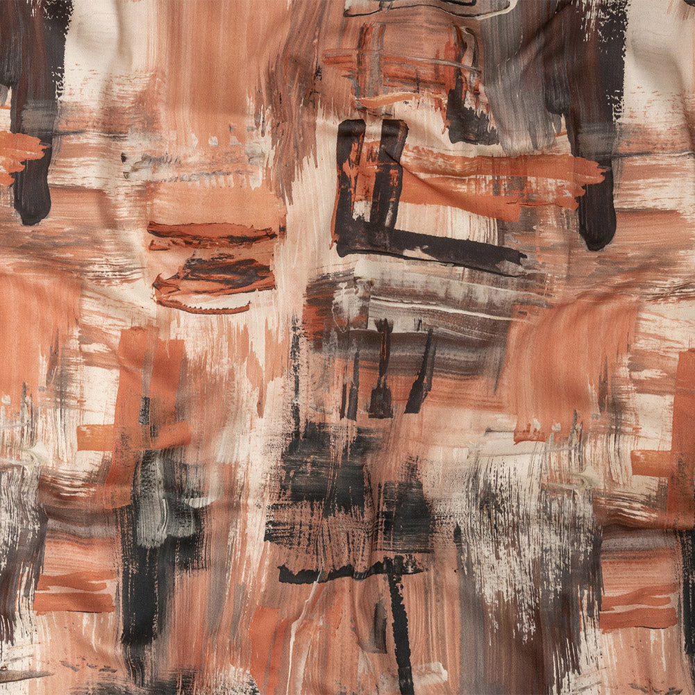 Stretch Cotton Sateen - Pink and Gray Brushstrokes - Brush With Danger Print - Mood Exclusive Rio Collection