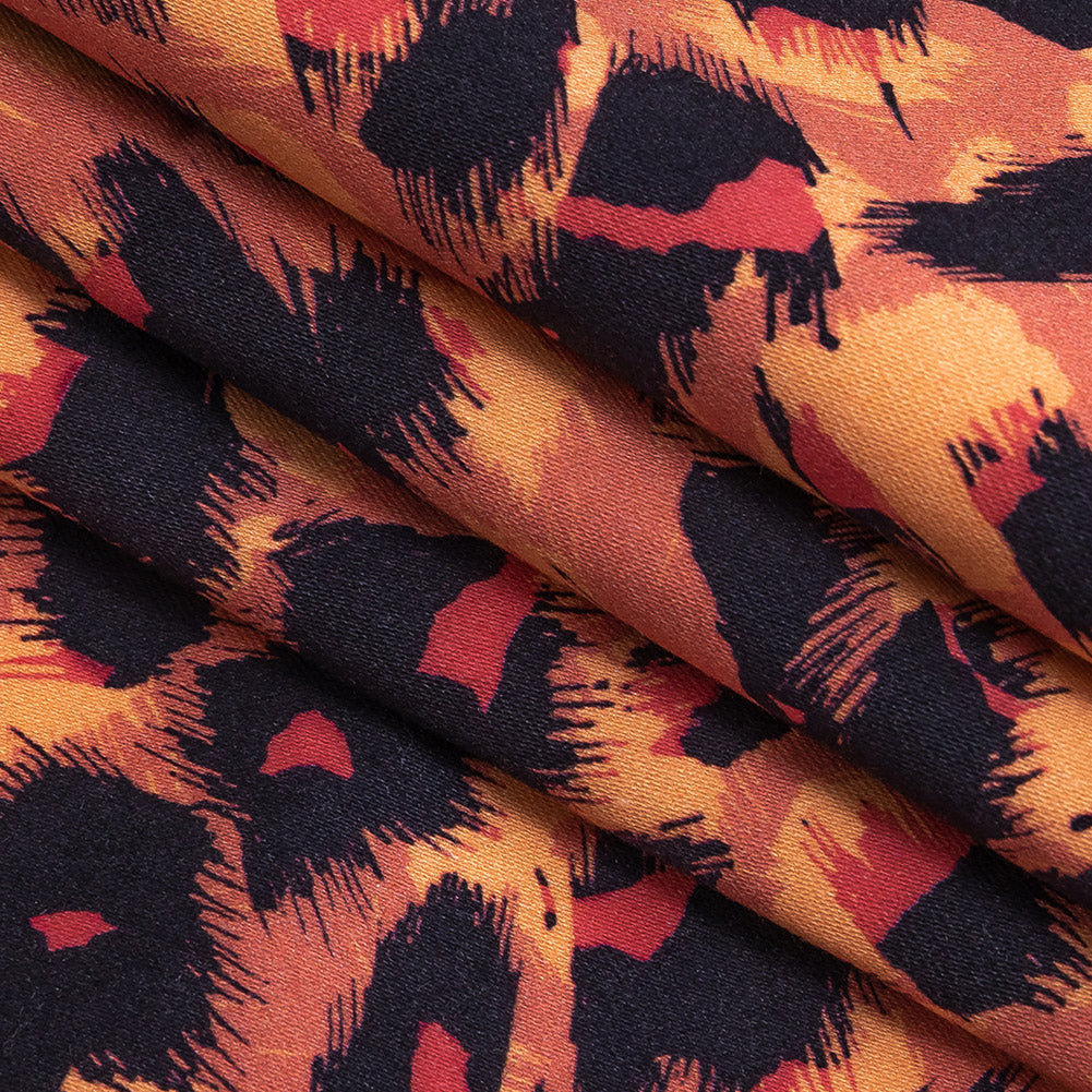 Satén de Algodón Elástico - Estampado de Leopardo Rosa y Naranja - Estampado Amanecer de Tijuca - Colección Mood Exclusiva de Río