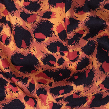 Satén de Algodón Elástico - Estampado de Leopardo Rosa y Naranja - Estampado Amanecer de Tijuca - Colección Mood Exclusiva de Río