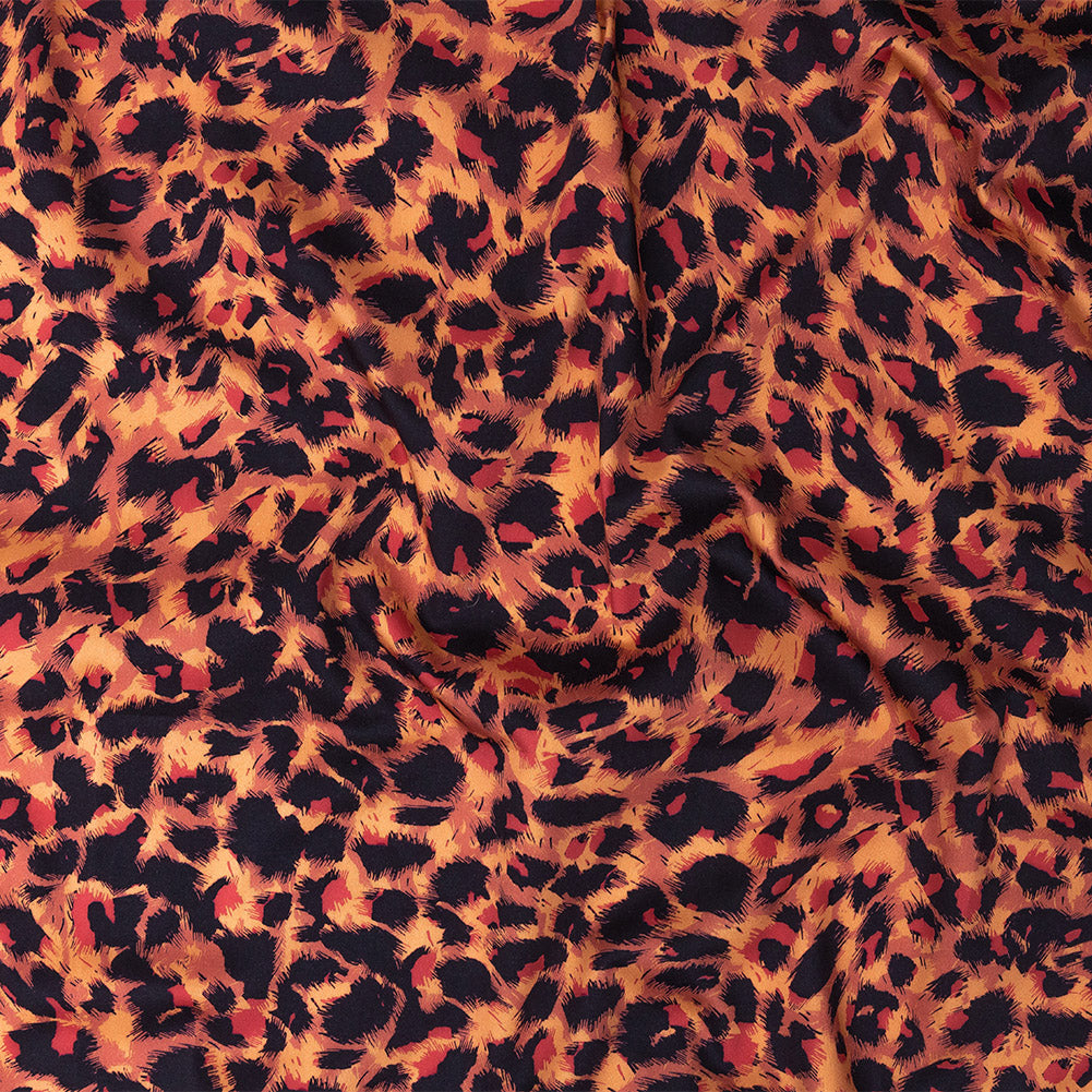 Stretch Cotton Sateen - Pink and Orange Leopard Spots - Tijuca Sunrise Print - Mood Exclusive Rio Collection