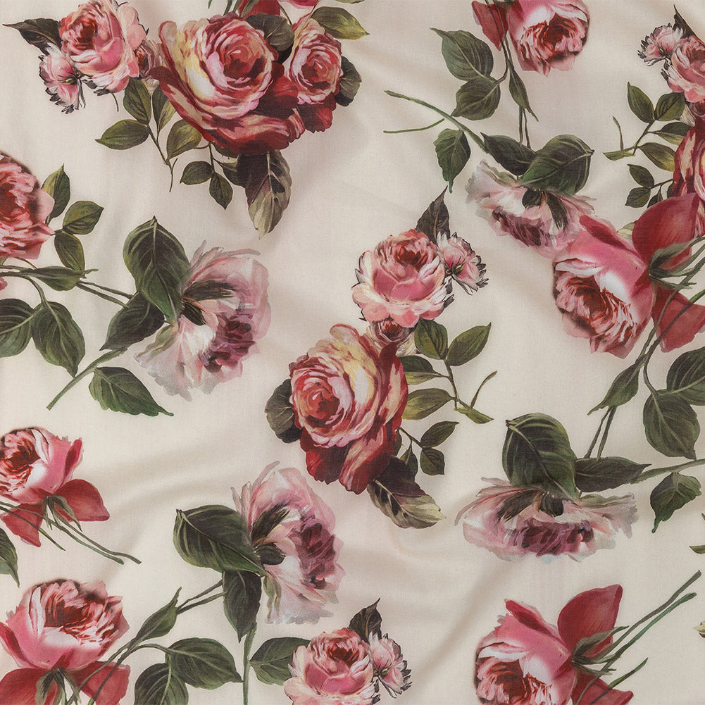Cotton Voile - White and Pink Floral - Inhotim Blooms Print - Mood Exclusive Rio Collection