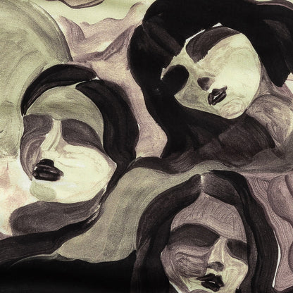 Rayon Challis - Purple and Green Painted Faces - Lost Lenore Print - Mood Exclusive Twilight Collection Detail