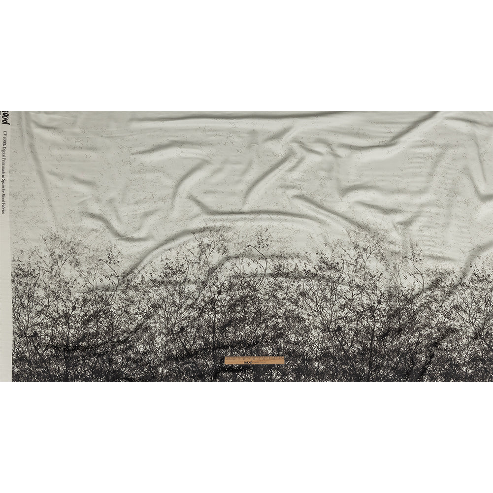 Rayon Challis Panel - Black and White Tree Branches - Old House Woods Print - Mood Exclusive Twilight Collection Full