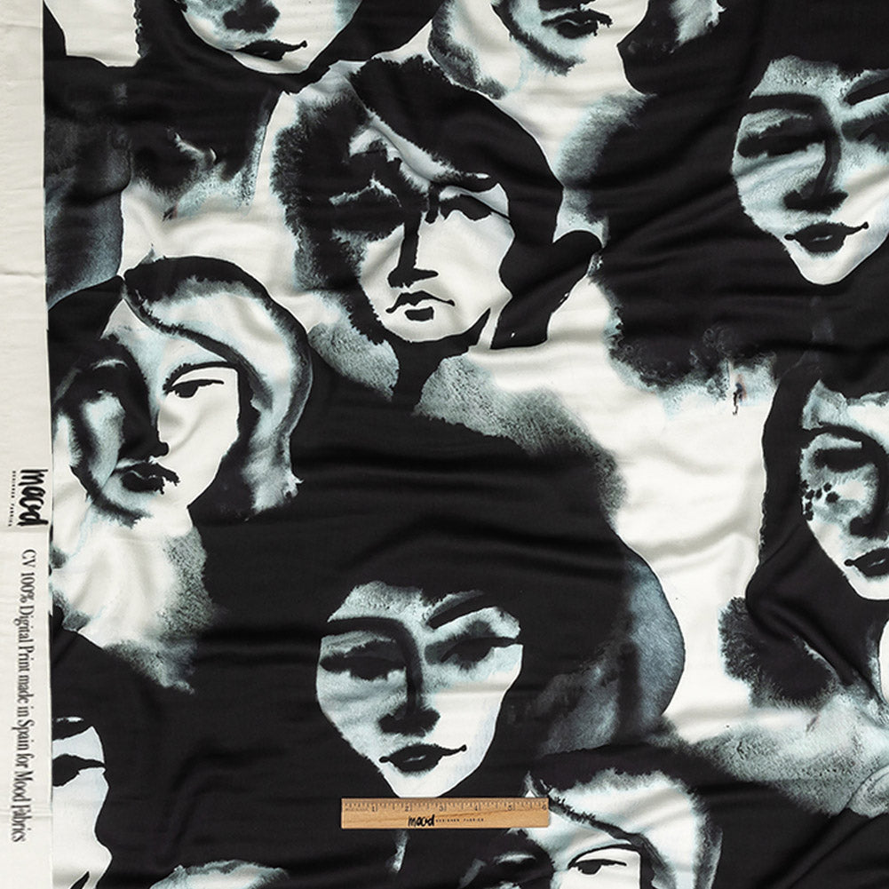 Rayon Challis - Black and White Ghostly Faces - Unearthly Portrait Print - Mood Exclusive Twilight Collection Full