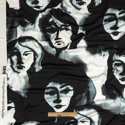 Rayon Challis - Black and White Ghostly Faces - Unearthly Portrait Print - Mood Exclusive Twilight Collection Full