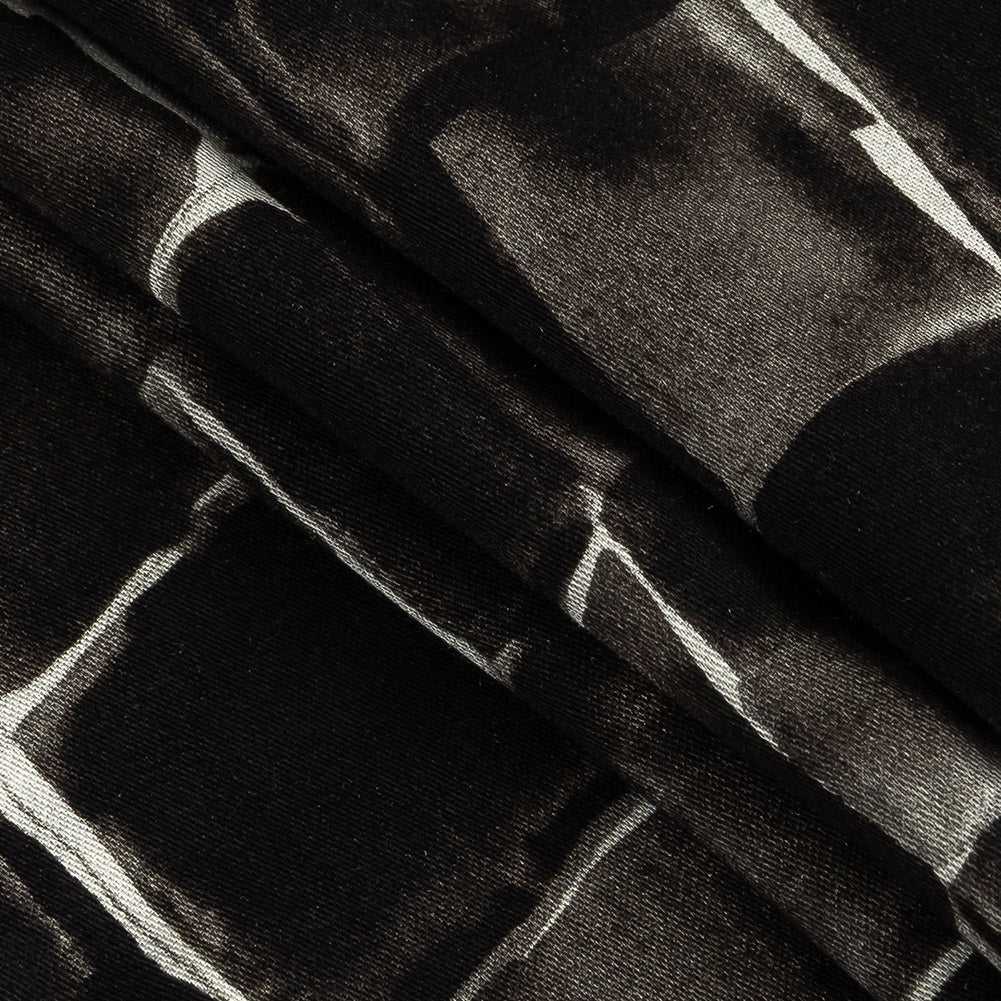 Rayon Challis - Gray Painted Squares - Haunted Blocks Print - Mood Exclusive Twilight Collection Folded