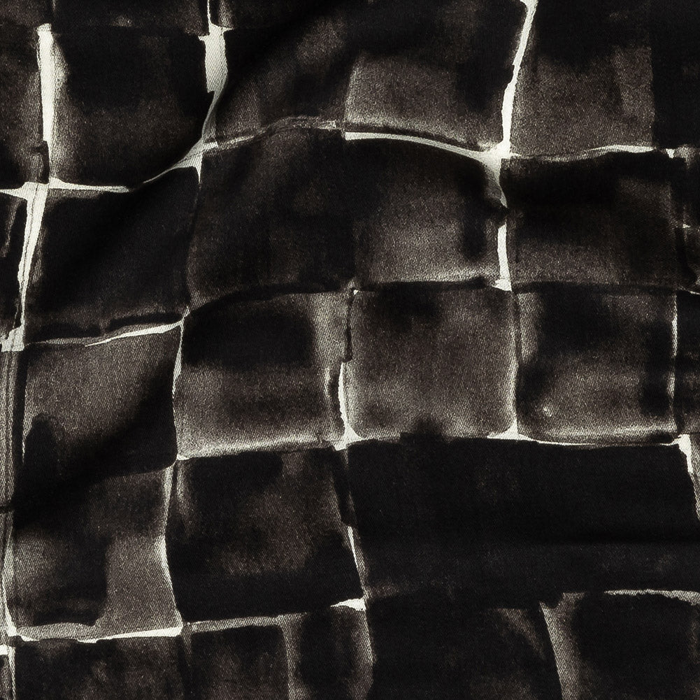 Rayon Challis - Gray Painted Squares - Haunted Blocks Print - Mood Exclusive Twilight Collection Detail