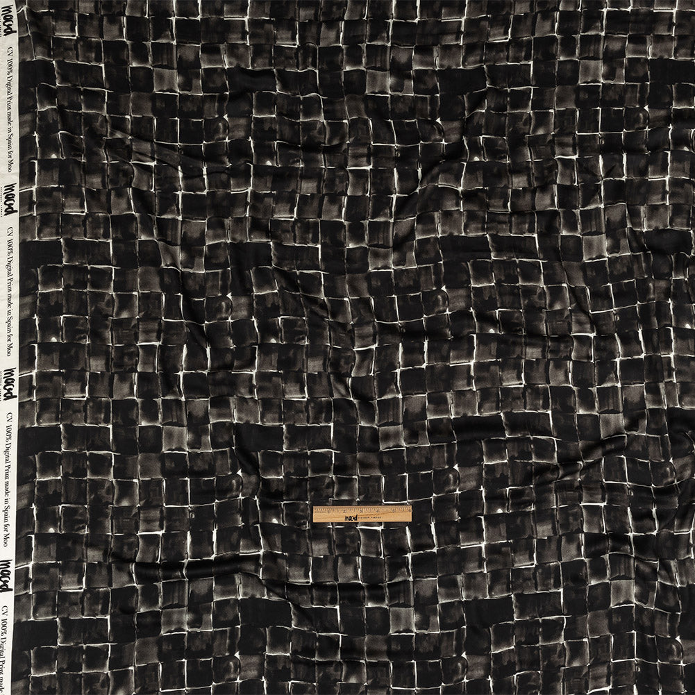 Rayon Challis - Gray Painted Squares - Haunted Blocks Print - Mood Exclusive Twilight Collection Full