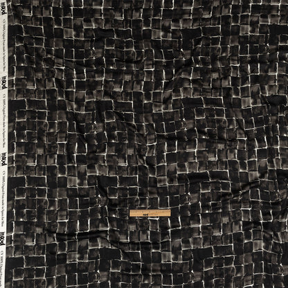 Rayon Challis - Gray Painted Squares - Haunted Blocks Print - Mood Exclusive Twilight Collection Full