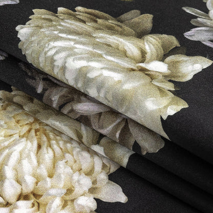 Stretch Cotton Sateen - Pale Yellow and Black Floral - Maiden's Melancholy Print - Mood Exclusive Twilight Collection Folded