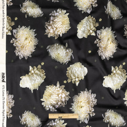 Stretch Cotton Sateen - Pale Yellow and Black Floral - Maiden's Melancholy Print - Mood Exclusive Twilight Collection Full