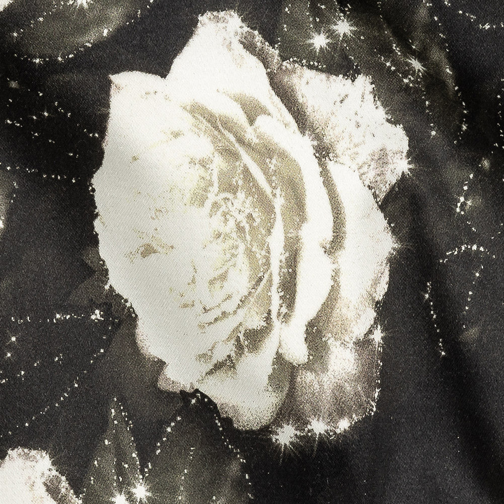 Stretch Cotton Sateen - Black and White Starry Floral - Rose Dread Print - Mood Exclusive Twilight Collection Detail