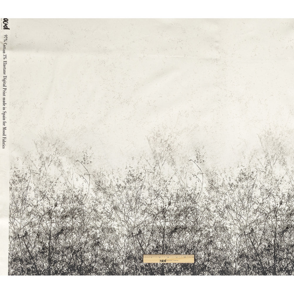 Stretch Cotton Sateen Panel - Black and White Tree Branches - Old House Woods Print - Mood Exclusive Twilight Collection Full