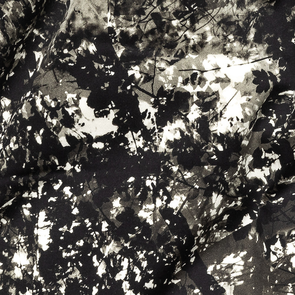 Stretch Cotton Sateen - Black and White Leafy Branches - Sylvan Spectres Print - Mood Exclusive Twilight Collection Detail