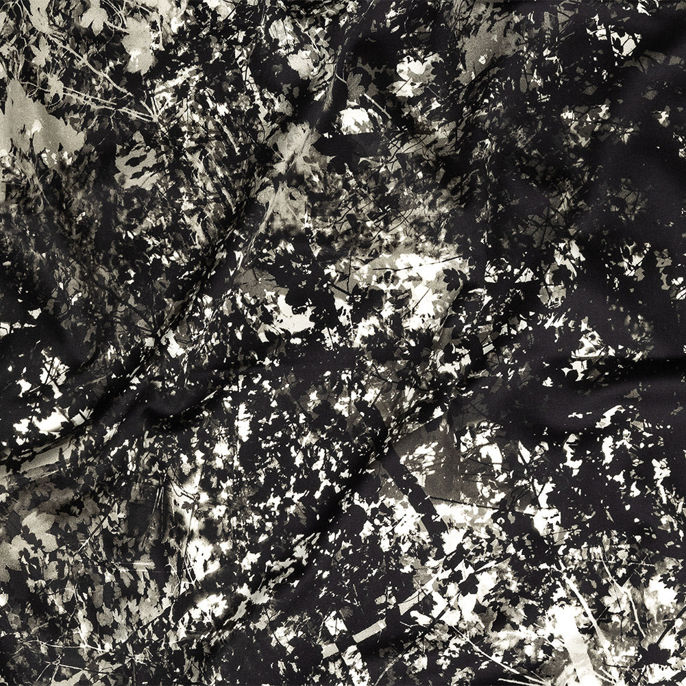 Stretch Cotton Sateen - Black and White Leafy Branches - Sylvan Spectres Print - Mood Exclusive Twilight Collection
