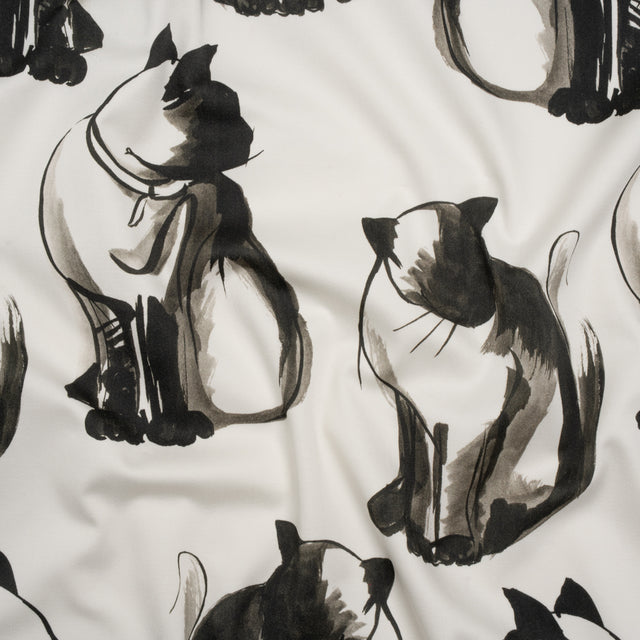 Stretch Cotton Sateen - Inky Cats - Feline Phantasm Print - Mood Exclusive Twilight Collection