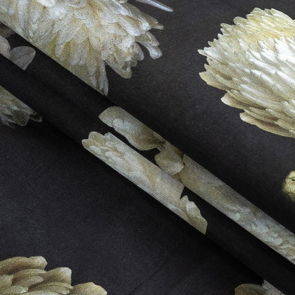 Cotton Voile - Pale Yellow and Black Floral - Maiden's Melancholy Print - Mood Exclusive Twilight Collection Folded