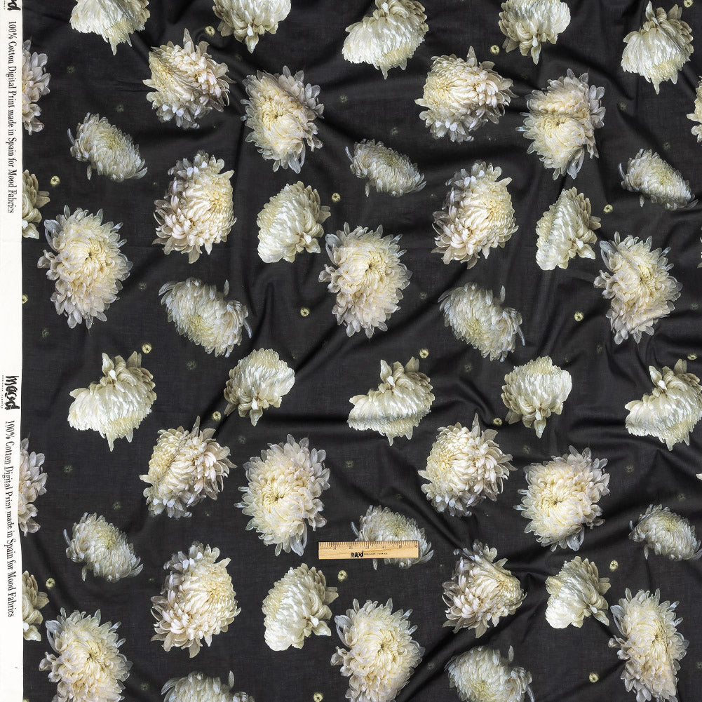 Cotton Voile - Pale Yellow and Black Floral - Maiden's Melancholy Print - Mood Exclusive Twilight Collection Full
