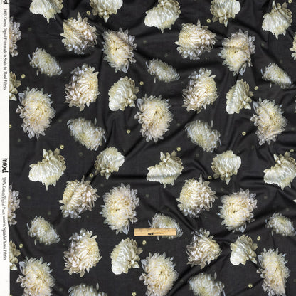 Cotton Voile - Pale Yellow and Black Floral - Maiden's Melancholy Print - Mood Exclusive Twilight Collection Full