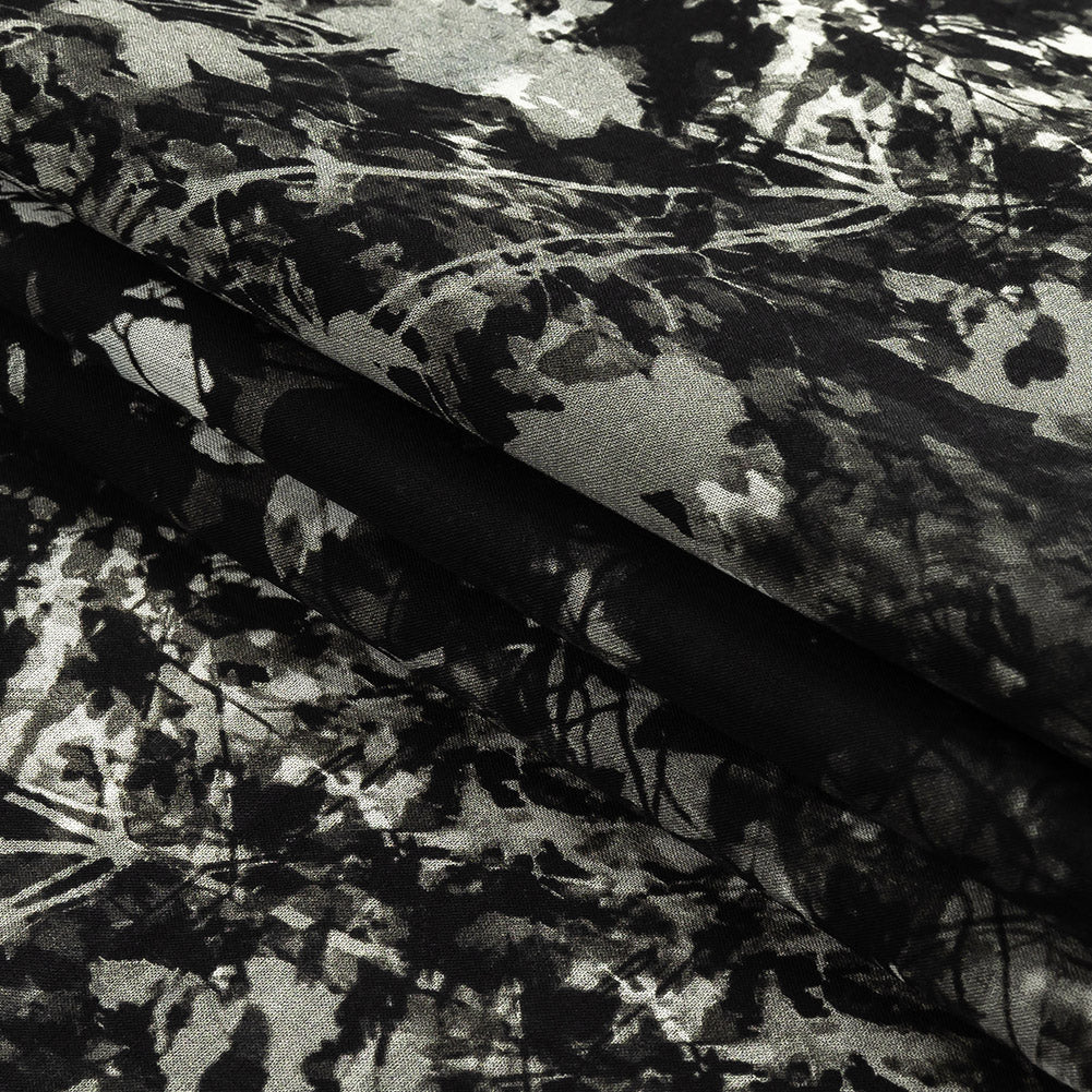 Cotton Voile - Black and White Leafy Branches - Sylvan Spectres Print - Mood Exclusive Twilight Collection Folded