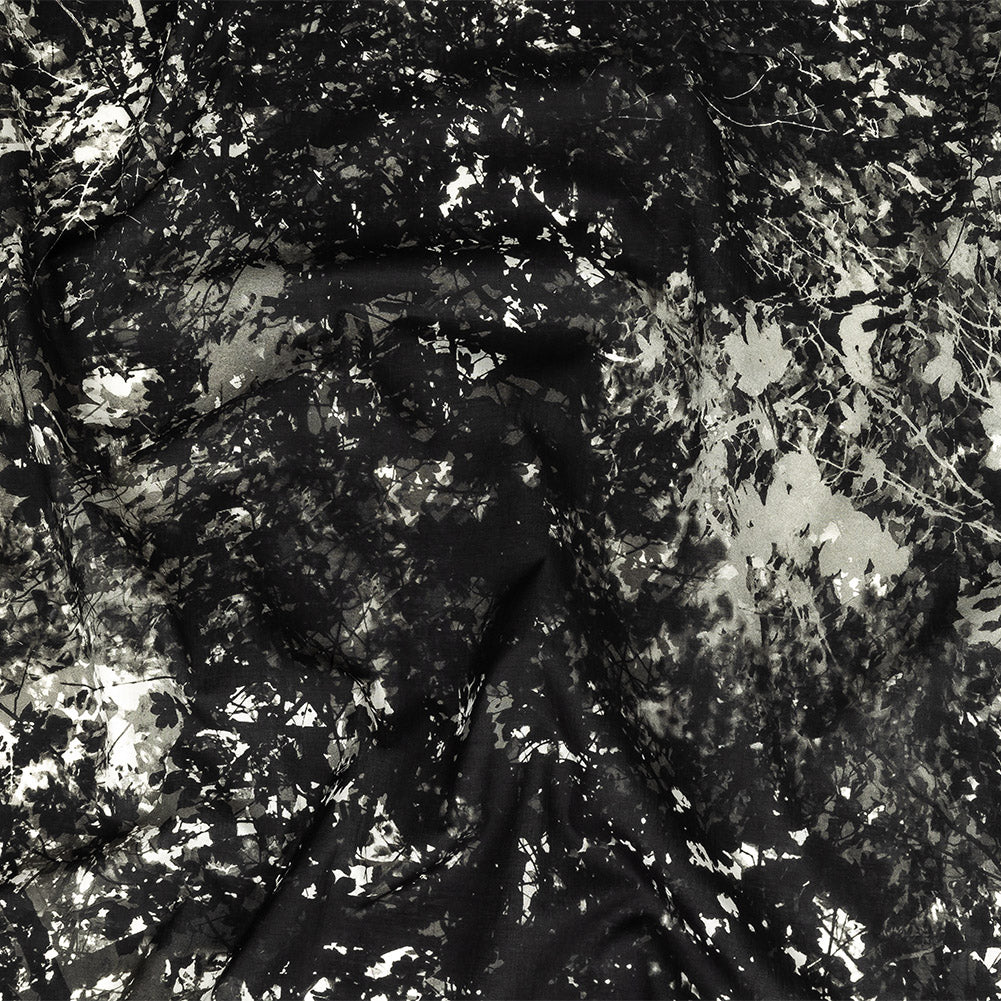 Cotton Voile - Black and White Leafy Branches - Sylvan Spectres Print - Mood Exclusive Twilight Collection