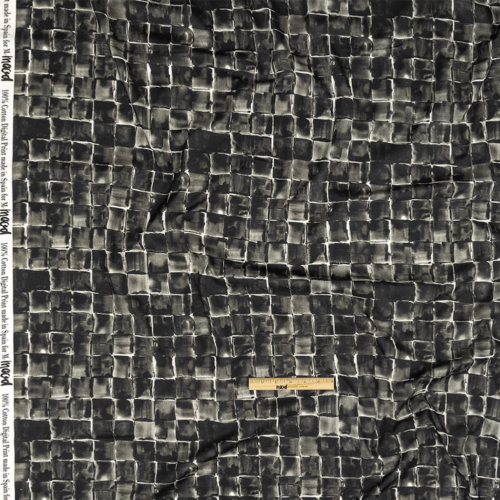 Cotton Voile - Gray Painted Squares - Haunted Blocks Print - Mood Exclusive Twilight Collection Full