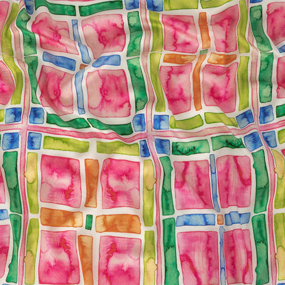 Rayon Challis - Rainbow Watercolor Plaid - Jujube Jubilee Print - Mood Exclusive Sugar Collection