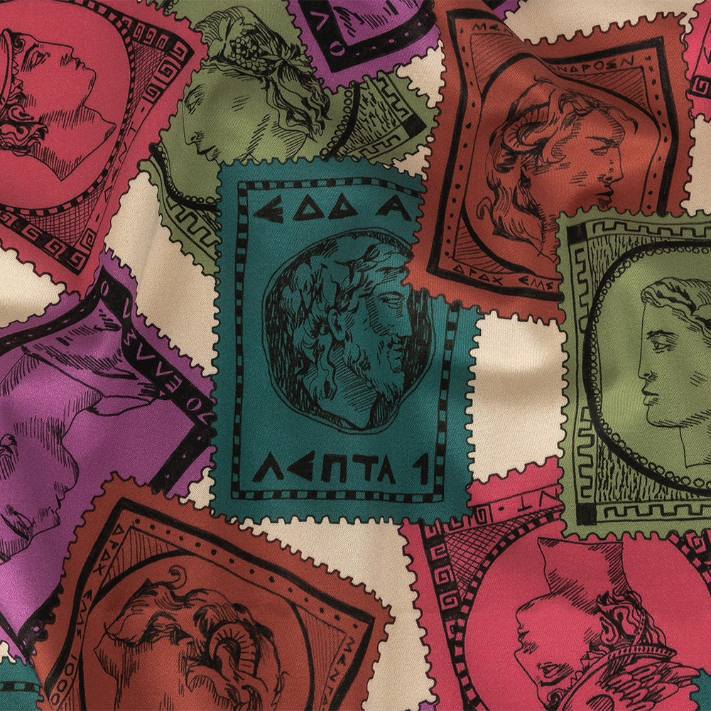 Stretch Cotton Sateen - Rainbow Greek Bust Stamps - Sending Love Print - Mood Exclusive Sugar Collection