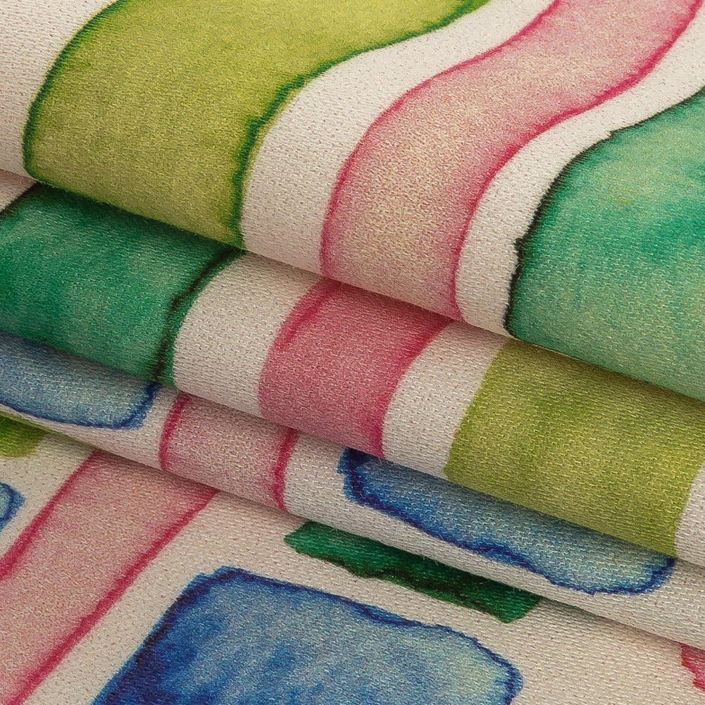 Stretch Cotton Sateen - Rainbow Watercolor Plaid - Jujube Jubilee Print - Mood Exclusive Sugar Collection