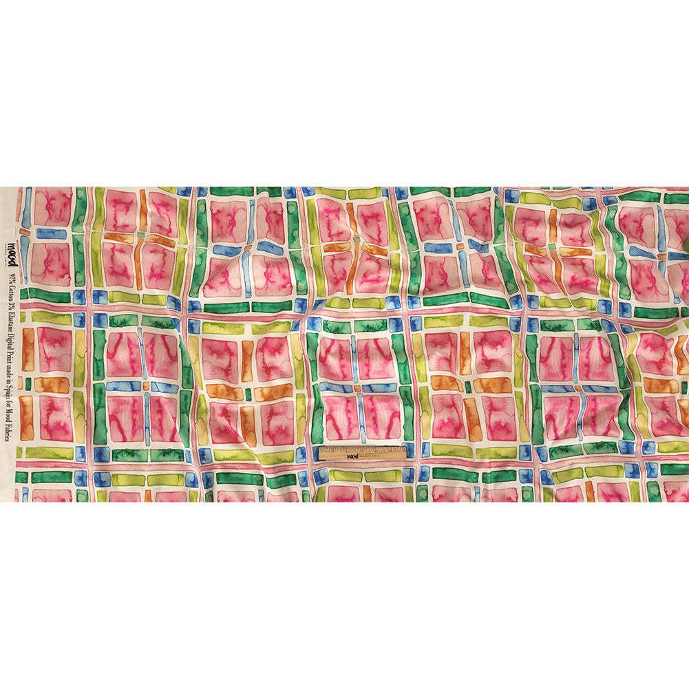 Stretch Cotton Sateen - Rainbow Watercolor Plaid - Jujube Jubilee Print - Mood Exclusive Sugar Collection