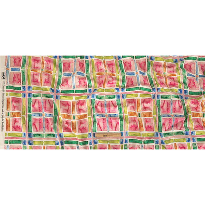 Stretch Cotton Sateen - Rainbow Watercolor Plaid - Jujube Jubilee Print - Mood Exclusive Sugar Collection