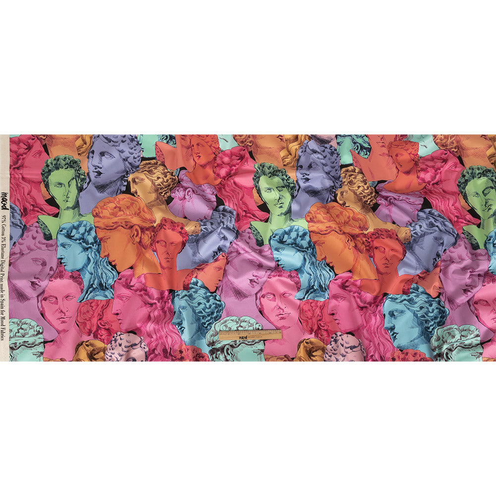 Stretch Cotton Sateen - Rainbow Roman Busts - Saccharine Statuary Print - Mood Exclusive Sugar Collection