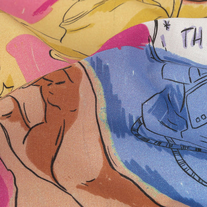 Cotton Voile - Rainbow Self Care Illustrations - Eating Bon Bons Print - Mood Exclusive Sugar Collection