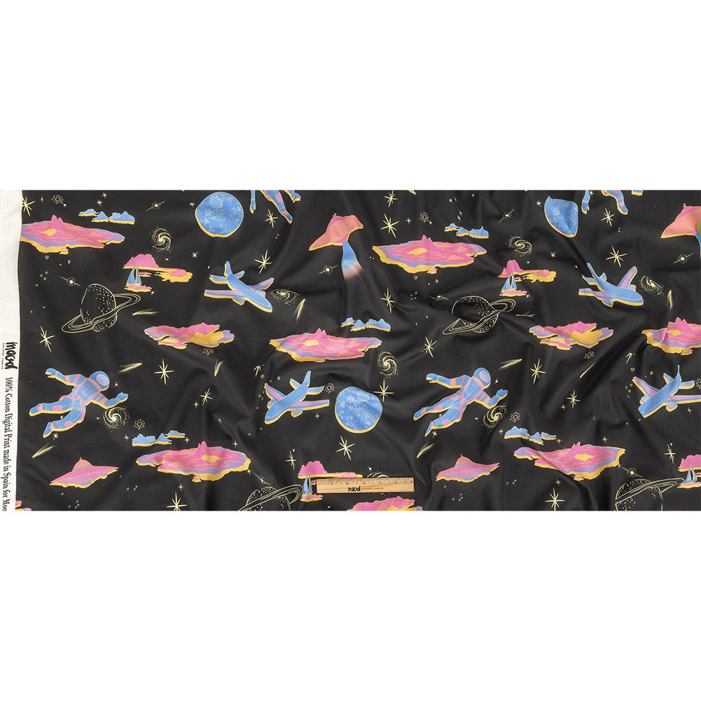 Cotton Voile - Black, Pink and Blue Astronauts in Space - Sweet Dreams Print - Mood Exclusive Sugar Collection