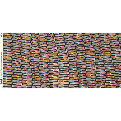 Linen and Rayon Woven - Rainbow Bottles on Black - Pop Bottle Parade Print - Mood Exclusive Sugar Collection