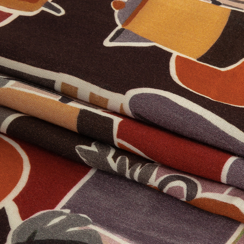 Rayon Challis - Purple and Orange Plants and Furniture - Peaceful Waking Print - Mood Exclusive Wisteria Collection Folded