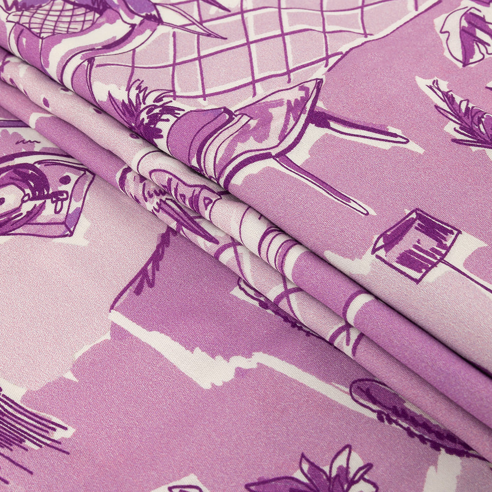 Rayon Challis - Lilac Indoor Spaces - Where You're Planted Print - Mood Exclusive Wisteria Collection Folded