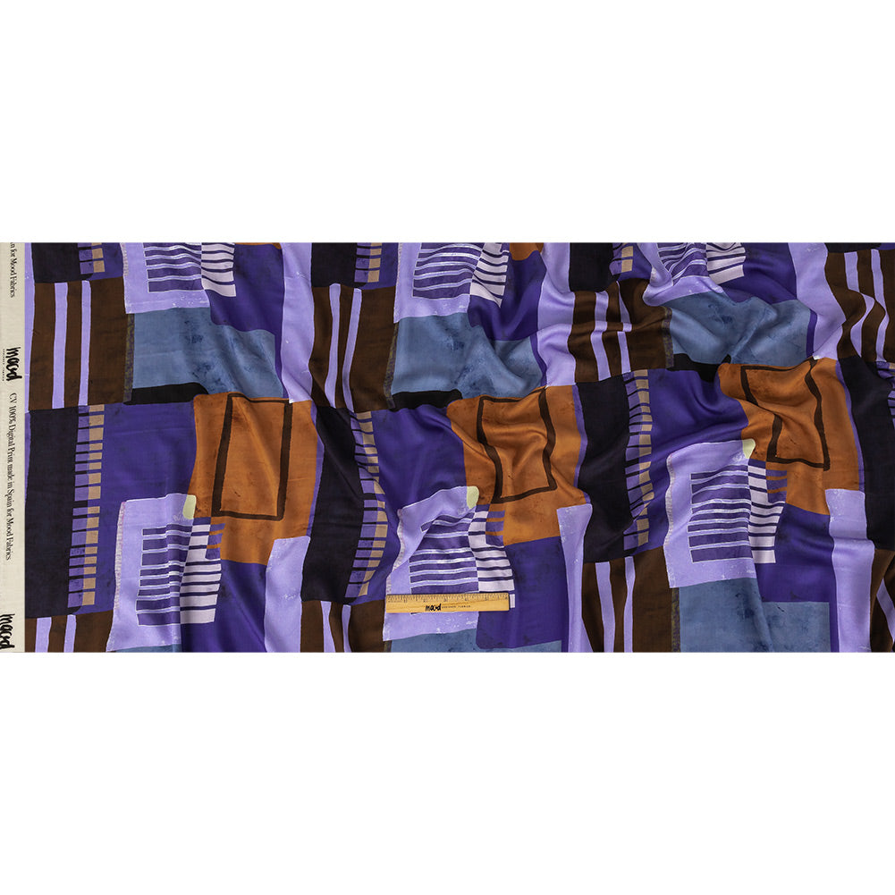 Rayon Challis Panel - Purple and Brown Painterly Geometric - Around the Block Print - Mood Exclusive Wisteria Collection Full