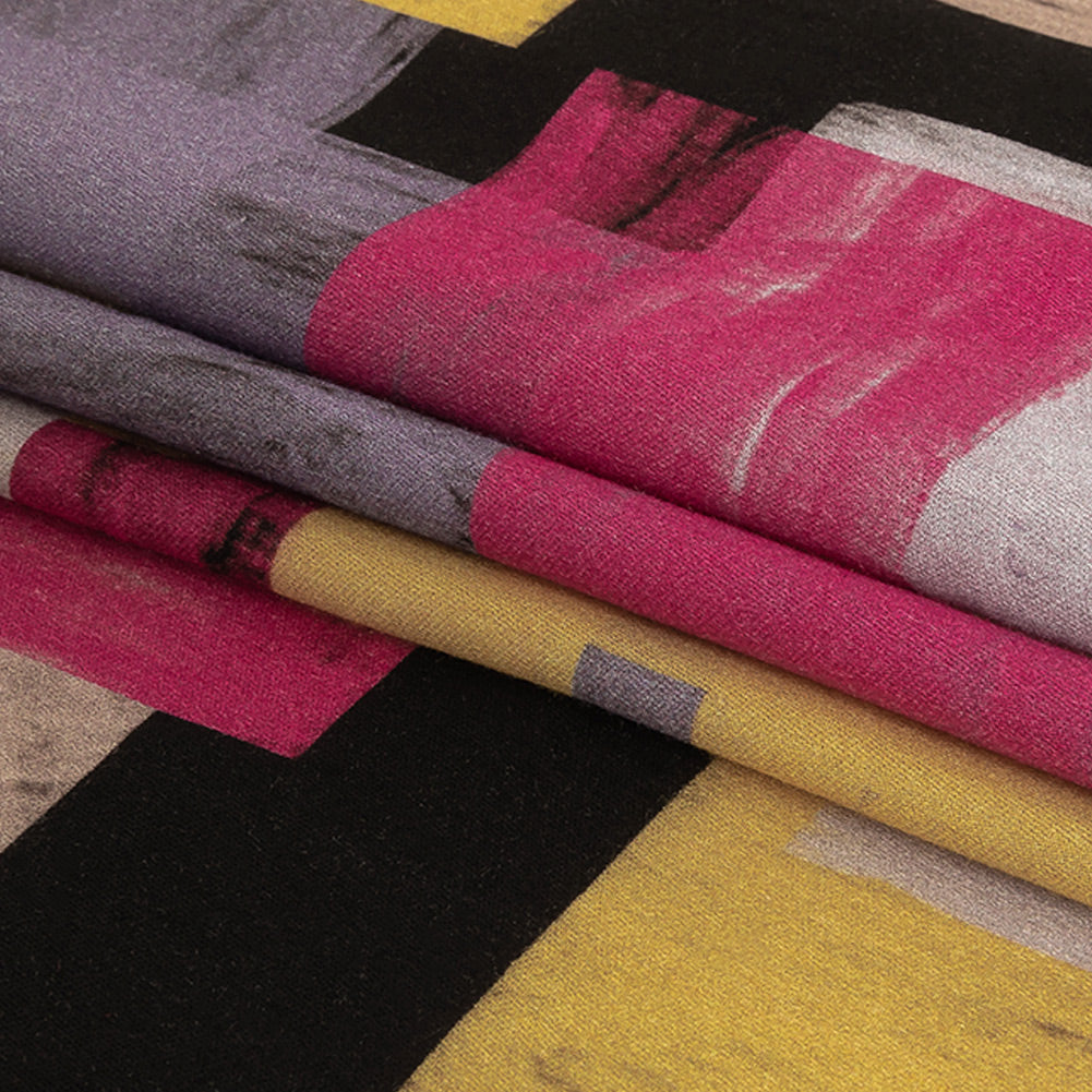 Rayon Challis - Purple, Pink and Yellow Painterly Geometric - Theory of Abstraction Print - Mood Exclusive Wisteria Collection Folded