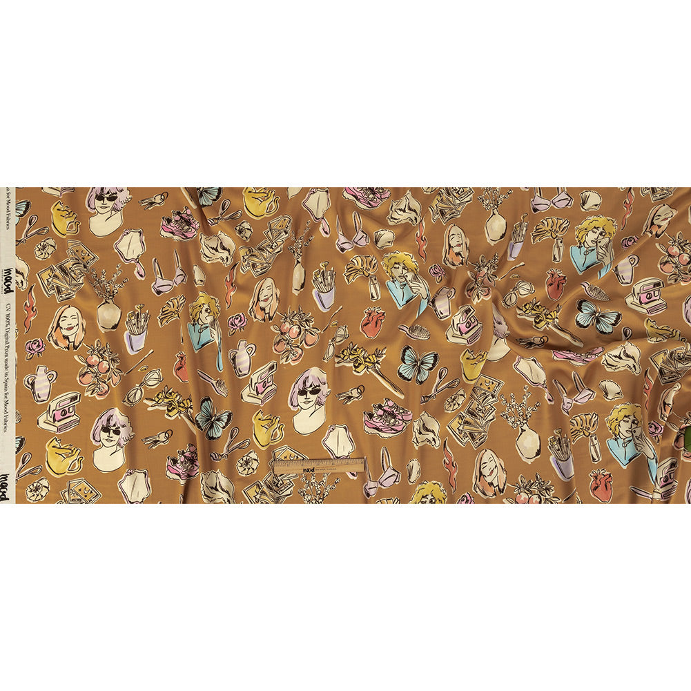 Rayon Challis - Golden Faces and Objects - Everyday Goddess Print - Mood Exclusive Wisteria Collection Full