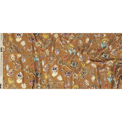 Rayon Challis - Golden Faces and Objects - Everyday Goddess Print - Mood Exclusive Wisteria Collection Full