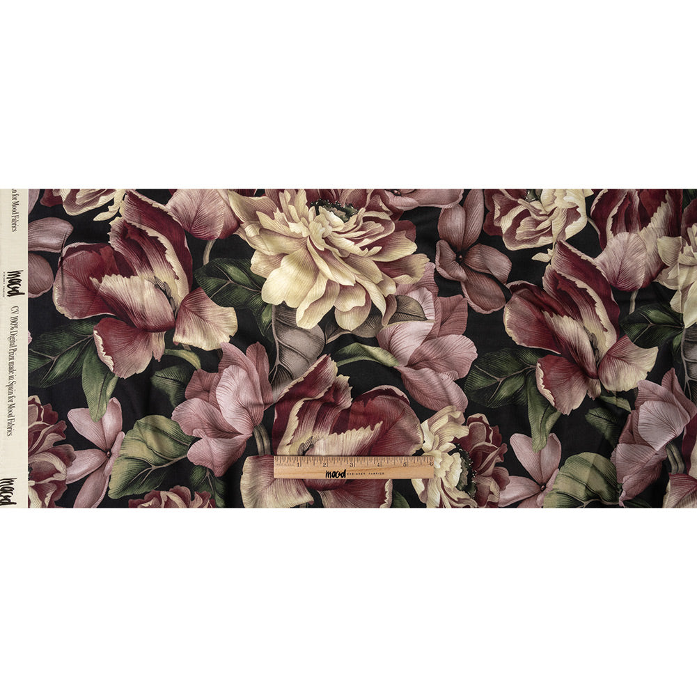 Rayon Challis - Black and Plum Floral - Vision of Romance Print - Mood Exclusive Wisteria Collection Full