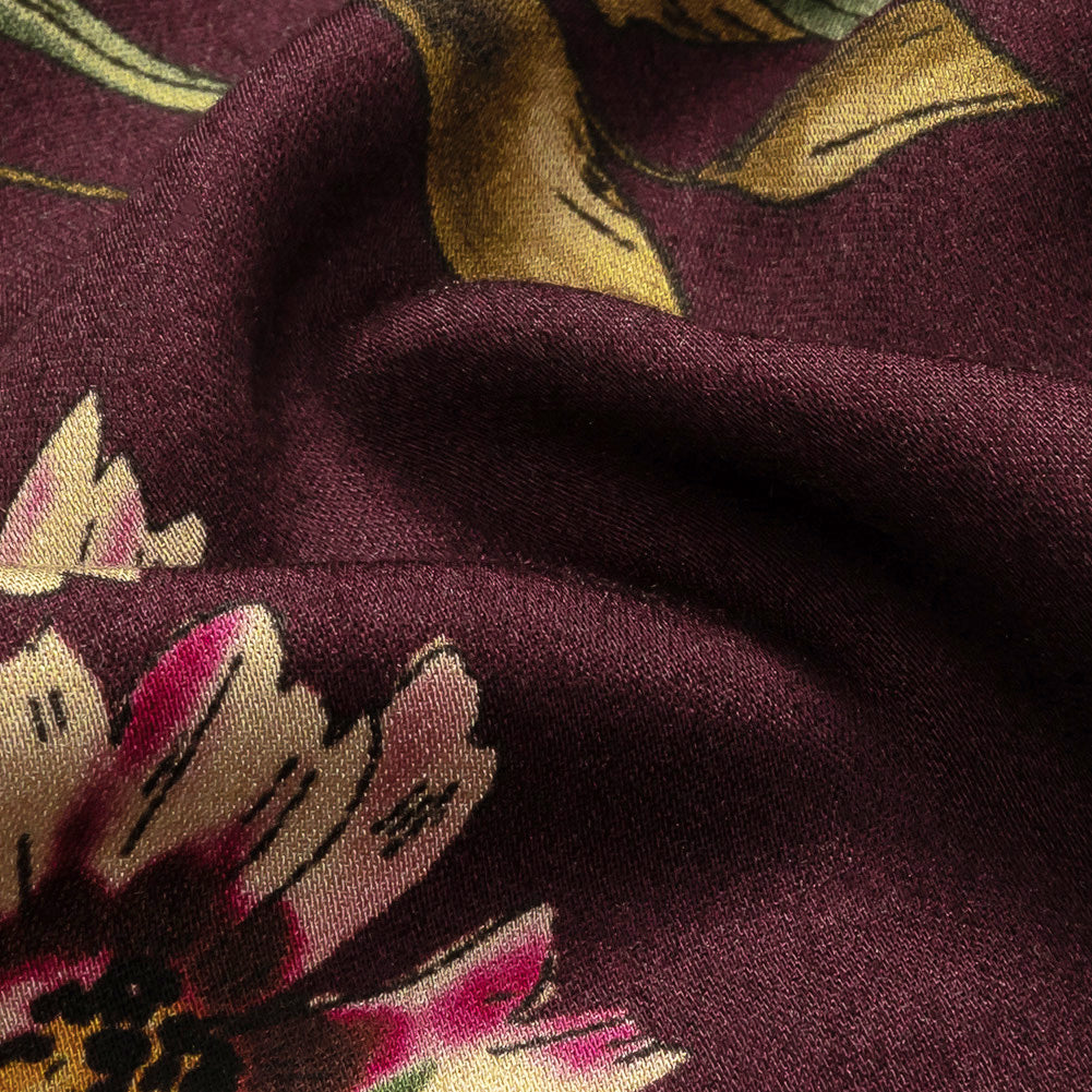 Rayon Challis - Dark Purple Floral - Wild Fantasia Print - Mood Exclusive Wisteria Collection Detail