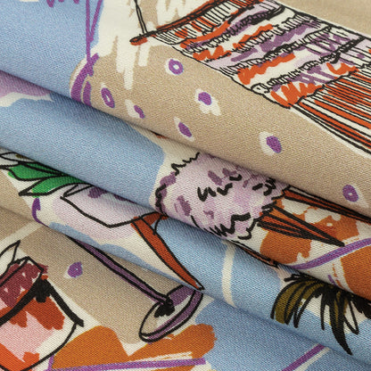 Stretch Cotton Sateen - Multicolor Indoor Spaces - Where You're Planted Print - Mood Exclusive Wisteria Collection Folded