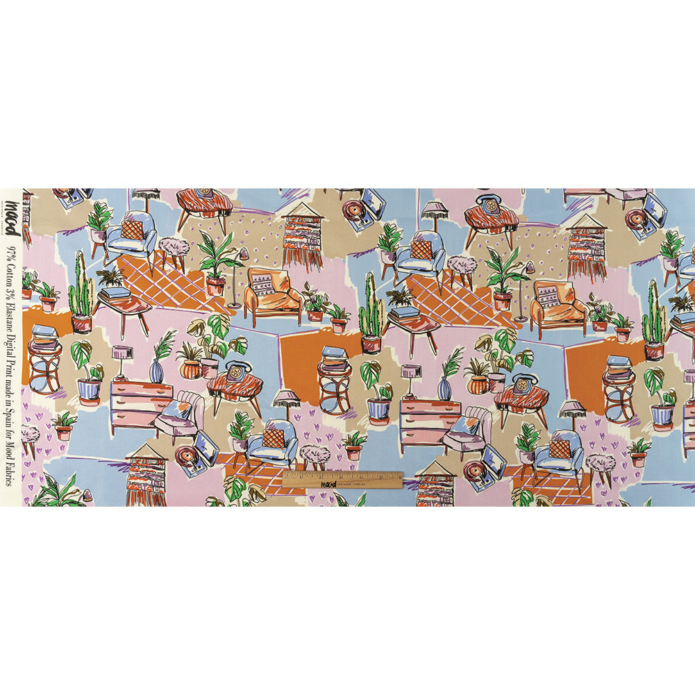 Stretch Cotton Sateen - Multicolor Indoor Spaces - Where You're Planted Print - Mood Exclusive Wisteria Collection Full