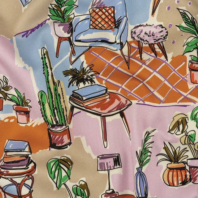 Stretch Cotton Sateen - Multicolor Indoor Spaces - Where You're Planted Print - Mood Exclusive Wisteria Collection