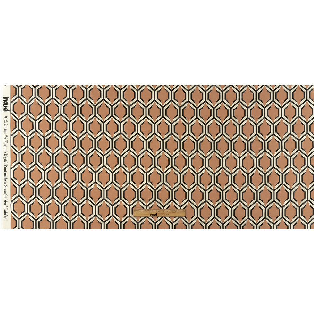 Stretch Cotton Sateen - Warm Tan Honeycomb Geometric - Sweet as Honey Print - Mood Exclusive Wisteria Collection Full